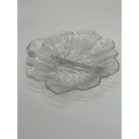 Vintage Indiana Glass Pebble Leaf Serving Relish Dish Tree of Life Design 8.5" - Picture 1 of 5
